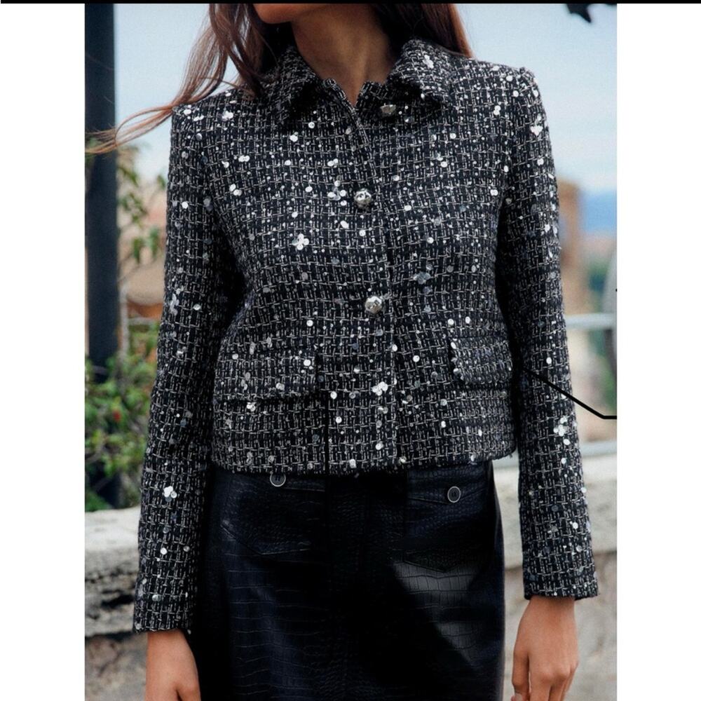 NWT- Zara- textured sequins jacket- small
